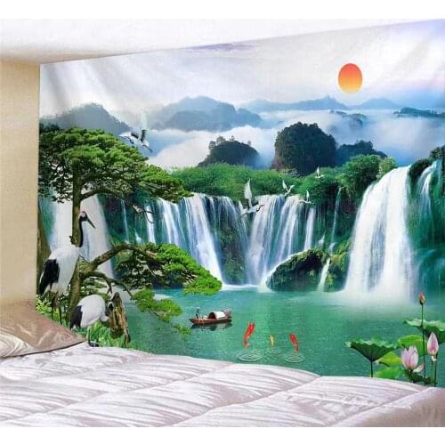 Beautiful Waterfall Wall Tapestry Nature Aesthetic Room Decor Forest Landscape Living Room Kitchen Bedroom Wall Hanging Blanket