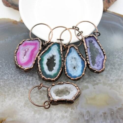Irregular Natural Stone Agates Geode Slice Vintage Pendant,Reiki Healing Crystal Energy Quartz Druzy Necklace DIY Jewelry Gifts