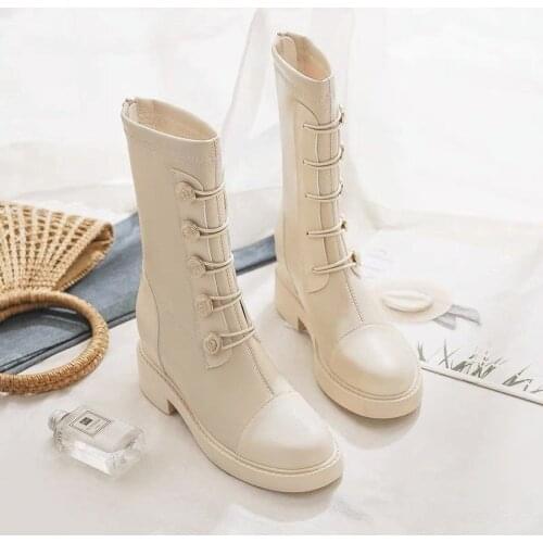 2021 Spring and Autumn New Wild Net Red Knight Boots Thick-soled Increased British Style Martin Boots Womens Short Boots