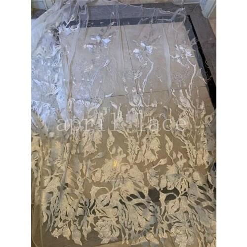 Offwhite ST03# 2yards/Lot Elegent London Embroidery Tulle Mesh French Lace Fabric For Sawing Wedding Bridal Dress/Occasion