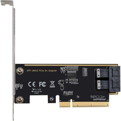 PCIE 8X To 2 Ports U.2 SFF-8643 Dual NVMe SSD Pci-e X8 Converter Card SFF8643 U2 Adapter Add on Expansion Plug and Play