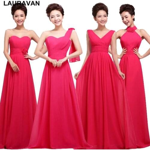 Hot pink fuchsia sister group women bridesmaid dresses -long girls sleeveless bridemaid dress bridal party plus sizes