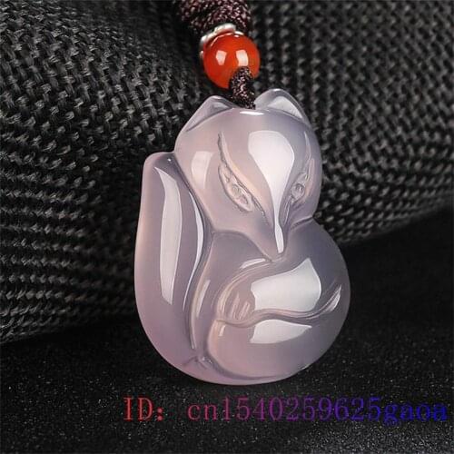 Jade Fox Pendant Carved Chalcedony Women Gifts Natural Necklace Jewelry Charm Fashion