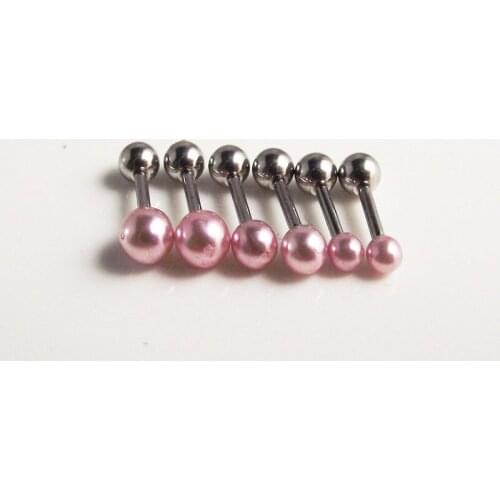 2pcs Straight Industrial Barbell Pink Pearl Tragus Ear Piercing Stainless Steel Cartilage Piercing Helix Body Jewelry