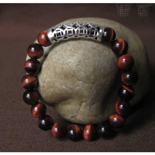 Handmade Tiger Eye 925 silver Beaded Bracelet Good Luck Jewelry Bracelet Feng Shui Lucky Bracelet jewelry gift