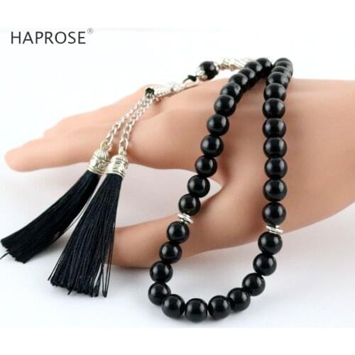 Charm Jewelry 100% Original Natural Black Agate Stone Bracelet Tesbih Islamic Prayer Beads Prayer Beads Rosary Tasbih Muslim