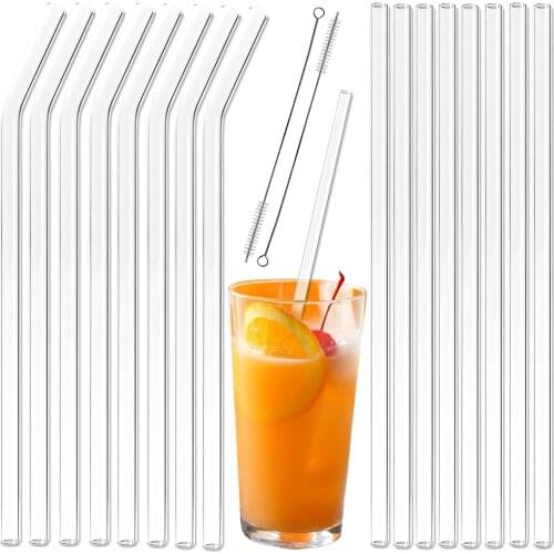 CHAKWAN Glass Straw 200mm*8mm Reusable Glass Drinking Straws Tube Eco-friendly With Cleaning Brush for Smoothies Cocktails