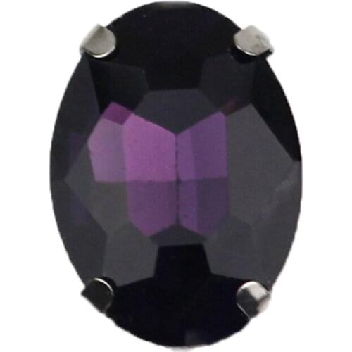 Deep Purple Four Claw Oval Shape High Quality Silver Base Crystal Glass Flatback Sew On Rhinestones For DIY Clothing/Garment