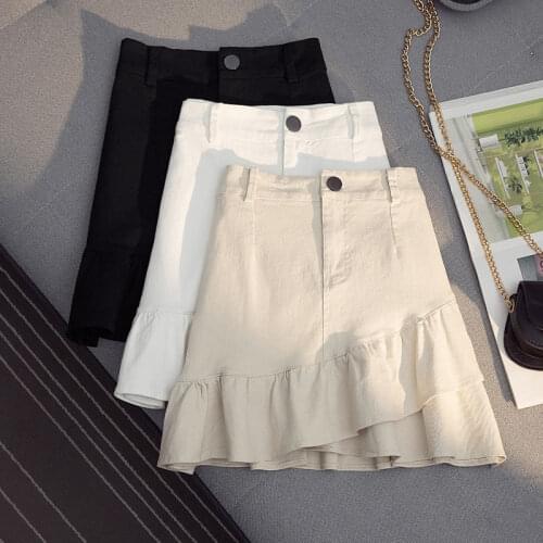 Vintage A-line Denim Mini Skirt Women White Academia Fashion Skirts Goth Black Ruffle High Waist Skirt Korean Sweet Y236