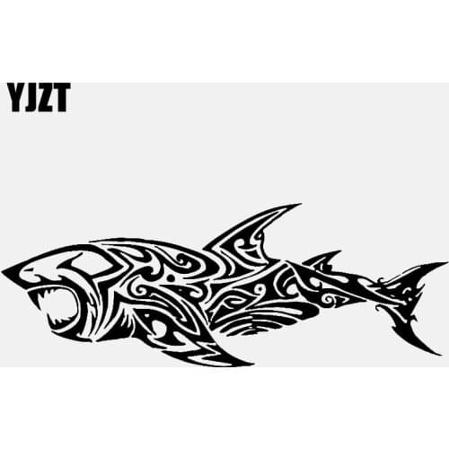 YJZT 16.7CM*7.9CM Fish Tribal Tattoo Shark Decor Art Vinyl Car Sticker Decal Black/Silver C24-0501