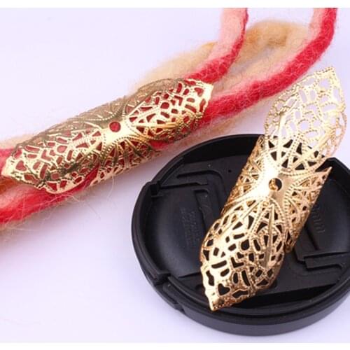 5pcs Flower Pattern Adjustable Gold Metal Hair Tube Beads Rings Cuffs Hair Accessories Dreadlocks Cuff Clip Hair Jewelry