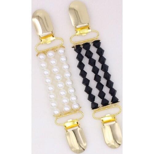 Duck Clips Flexible Beaded Pearl Pin Brooch Shawl Shirt Sweater Cardigan Collar White Pearl Black Rhombus Women Brooch