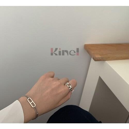 Kinel Letter Pendant Asymmetric Stitching Chain Bracelet for Women Genuine 925 Sterling Silver Vintage Gift Fine Jewelry
