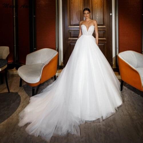 Magic Awn Princess White Wedding Dresses Boho Sweetheart Detachable Puff Sleeve Illusion Pearls Beaded Bridal Gowns For Women