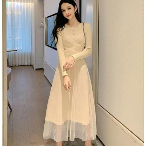 Womens Knit Maxi Dress Autumn Winter 2019 Elegant Women Party Dresses Lace Long Sweater Dress