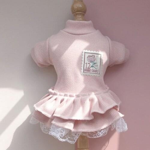 Pink Dog Winter Clothes Warm Cat Dress Coat O-Neck Hoody Hoodies Jacket Knitwear Tutu Skirt Jacket For Girls Small Dogs Outfit