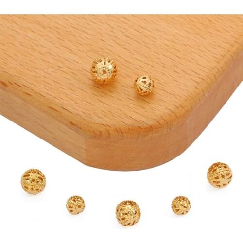 18K Gold Plated 10Pcs 6 8mm Copper Round Loose Flower Ball Beads for DIY Necklace Bracelet Jewelry Findings Making Accessories