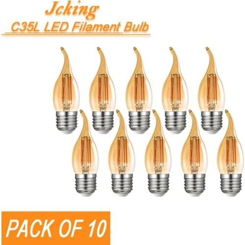 Pack of 10 JCKing Dimmable 2W/4W/6W/8W E26/E27 LED Filament Bulbs Candle tail LED Amber Bulb LED Antique Chandelier