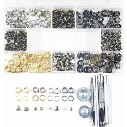 120sets Metal Eyelets with Grommet for Shoe Belt DIY Scrapbooking Cap Bag Curtains+120sets Rivets for Leather Jeans+Fixing Tools