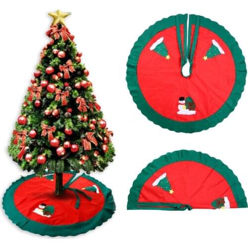90cm Round Christmas Tree Skirt Carpet Apron Xmas Tree Ornaments Gifts Decorations with Bold Bandage for Home Tree Skirt