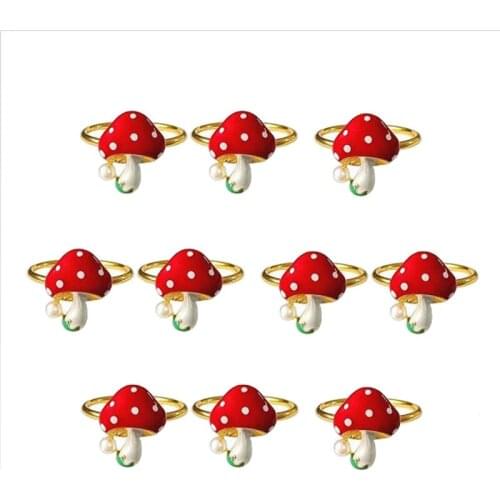 Promotion! 10Pcs Mushroom Napkin Rings Red Napkin Ring Holders Holiday Table Decor for Wedding,Party, Dining Table Decoration