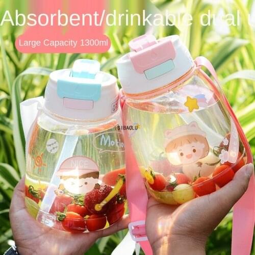 NetCelebrity Large-capacity PlasticDoubleDrinkingCup forChildren and Students PortableLanyard KettlePot-bellied StrawDrinkingCup