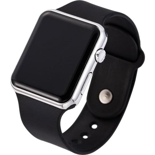 Tike Toker 2021 new hot Square Mirror Face Silicone Band Digital Watch Red LED Watches Metal frame WristWatch Sport Clock Hours