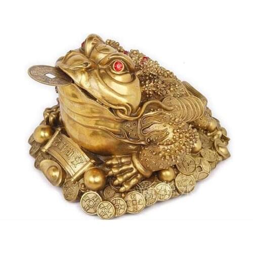 Pure copper toad found large golden cicada frog toad statues animal Brass head figure sculpture gold toad Decoration home