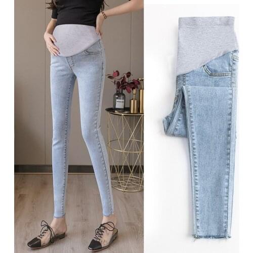 New Length Stretch Washed Denim Maternity Jeans Summer Fashion Pencil Trousers Clothes for Pregnant Women Pregnancy Pants