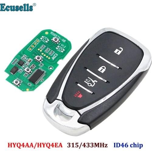 4 Button Smart Remote Key Fob 315MHz or 433MHz with ID46 chip for Chevrolet Camaro Equinox Cruze Malibu Spark HYQ4AA / HYQ4EA