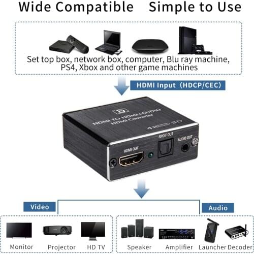 HD360 ARC audio extractor HDCP CEC Optical TOSLINK SPDIF 3.5mm RCA Converter 4K x 2K 3D HDMI-compatible Audio Splitter Adapter