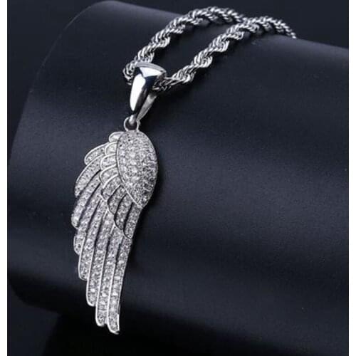 Fashion Exquisite Zircon Angel Wings Pendant Necklace Mens High Quality Metal Hip Hop Party Jewelry
