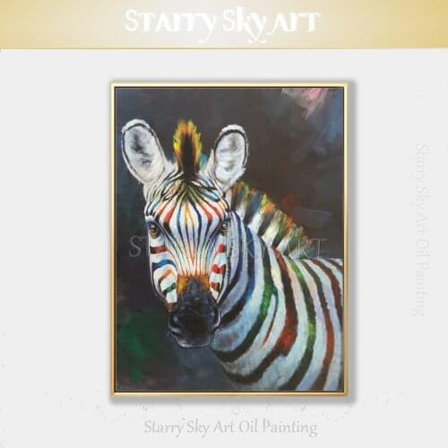 Artist Pure Handmade Animal Zebra Oil Painting on Canvas Special Horse Pictures Colorful Zebra Acrylic Painting for Wall Decor