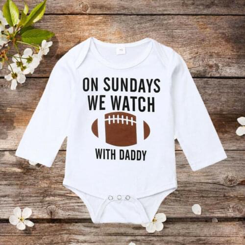 Newborn Infant Baby Girl Boy Football Romper Jumpsuit Sunsuit Clothes Cute letter with daddy watch football baby bodysuit