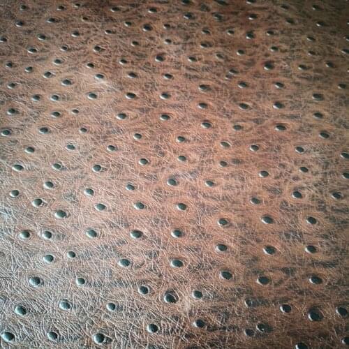Retro Brown Ostrich Pattern Genuine Cowskin Leather Piece,1.0-1.2mm for Handbag