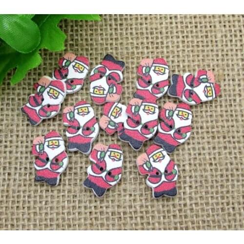LF 50Pcs Red Christmas Santa Claus Wooden Sewing Buttons For Clothes Needlework Scrapbooking Crafts Decorative Diy Accessories