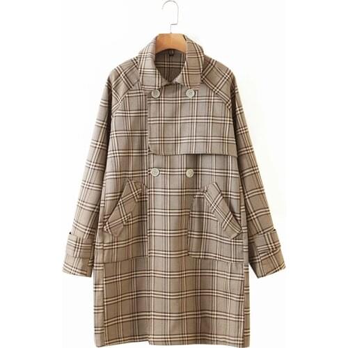 Merodi winter stylish plaid women think long jackets outwear chic lady long sleeve cascade oversize woolen jacket coats femme