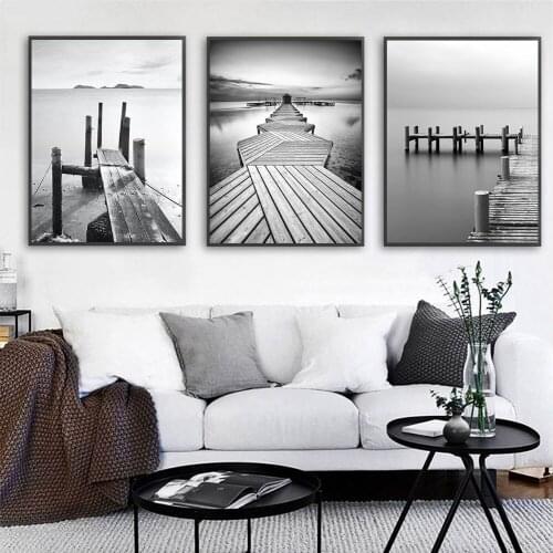 Minimalist Wall Art Pictures Grey Bridge Black and White Canvas Painting Nature Landscape Print Poster Living Room Decoration