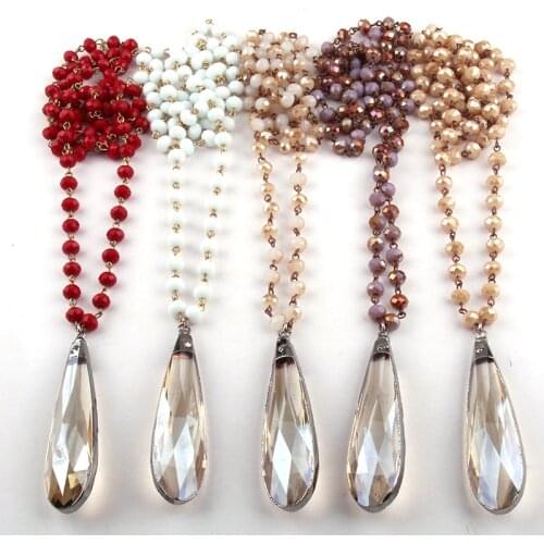 Fashion Bohemian Jewelry Glass Crystal Rosary Chain Glass Drop Pendant Necklaces For Women Jewelry