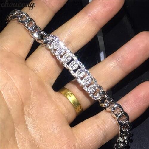Fashion Hiphop bracelets Micro pave AAAAA cz Silver color Chain Party Wedding bracelet for women Men Shine Jewelry Gift