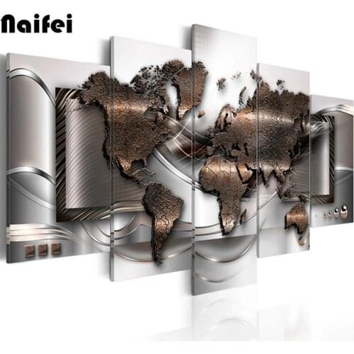 5 Pcs/Set,DIY Diamond Painting World Map Cross Stitch Kit Full Drill Embroidery Landscape Mosaic Wall Art Rhinestones Home Decor