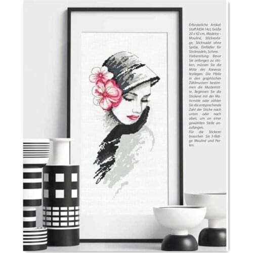 Pretty girl with flowers cross stitch kit aida 14ct 11ct count print canvas cross stitches needlework embroidery DIY handmade