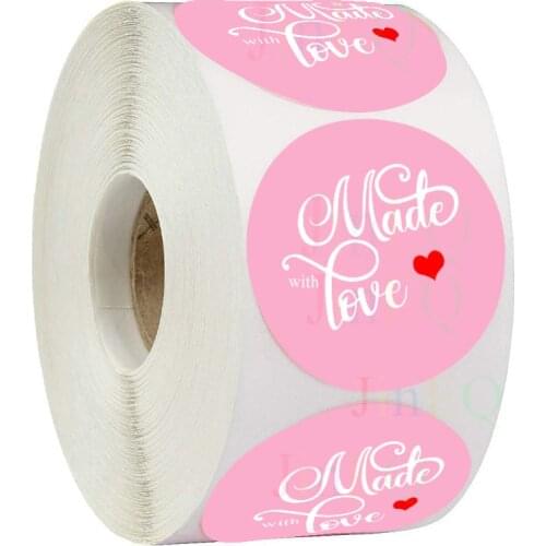 500pcs Pink Handmade with Love Stickers with heart Cute Seller Labels for Gift Packaging, Baked Goods, Small Business, Birthday