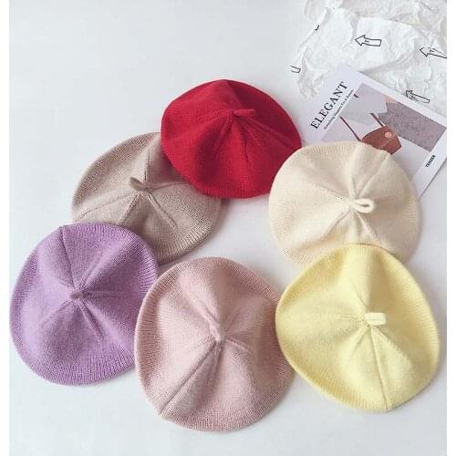 2021 New Korean Baby Hat Berets For Girls Vintage Spring Autumn Candy Color Knitted Cap Kids Infant Girl Bonnets Beret Hats