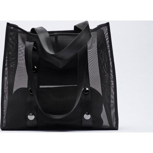 2021 New Summer Women Handbags Ladies Net Hollow Tote Bags Mesh Female Shoulder Bag Middle Beach Bag Set Whole Sale