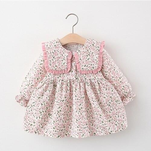 Spring Autumn Newborn Girl Clothes Floral Long Sleeve Dresses For Toddler Baby Casual Wear Flower Print Outfits 0-2 Years Old