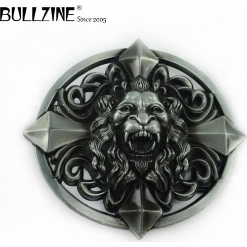 Bullzine zinc alloy Lion head cross belt buckle pewter finish FP-03414 LUXURIOUS retro cowboy jeans gift belt buckle