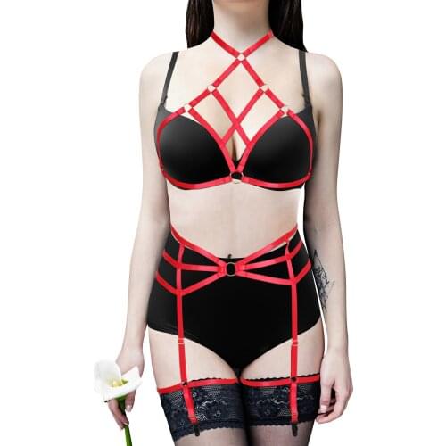 Sexy Underwear Outfit Women Erotic Stocking For Garter On The Chest Harness Bra Body Bondage Lingerie Set Cage Brassiere Gothic