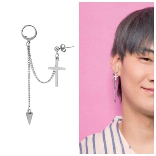 KPOP 7 boys Cross Stud Earrings Punk Fashion Long Tassel Pendant Earrings Stainless Steel jewelry for men women Fans korea
