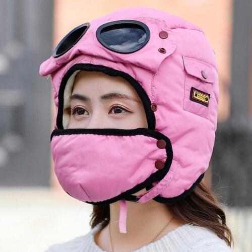 GENG LAN Hat Winter Bomber Hat with Masks Goggles Waterproof Hood Pilot Hats Glasses Ear Protection Cap Kids Adult Balaclava